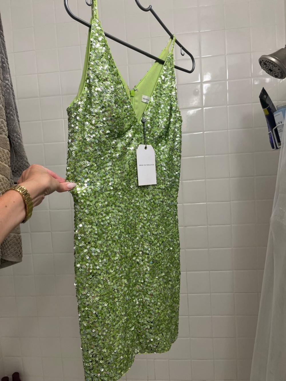 Dress the Population Lime Green Sequin Slip Mini Dress